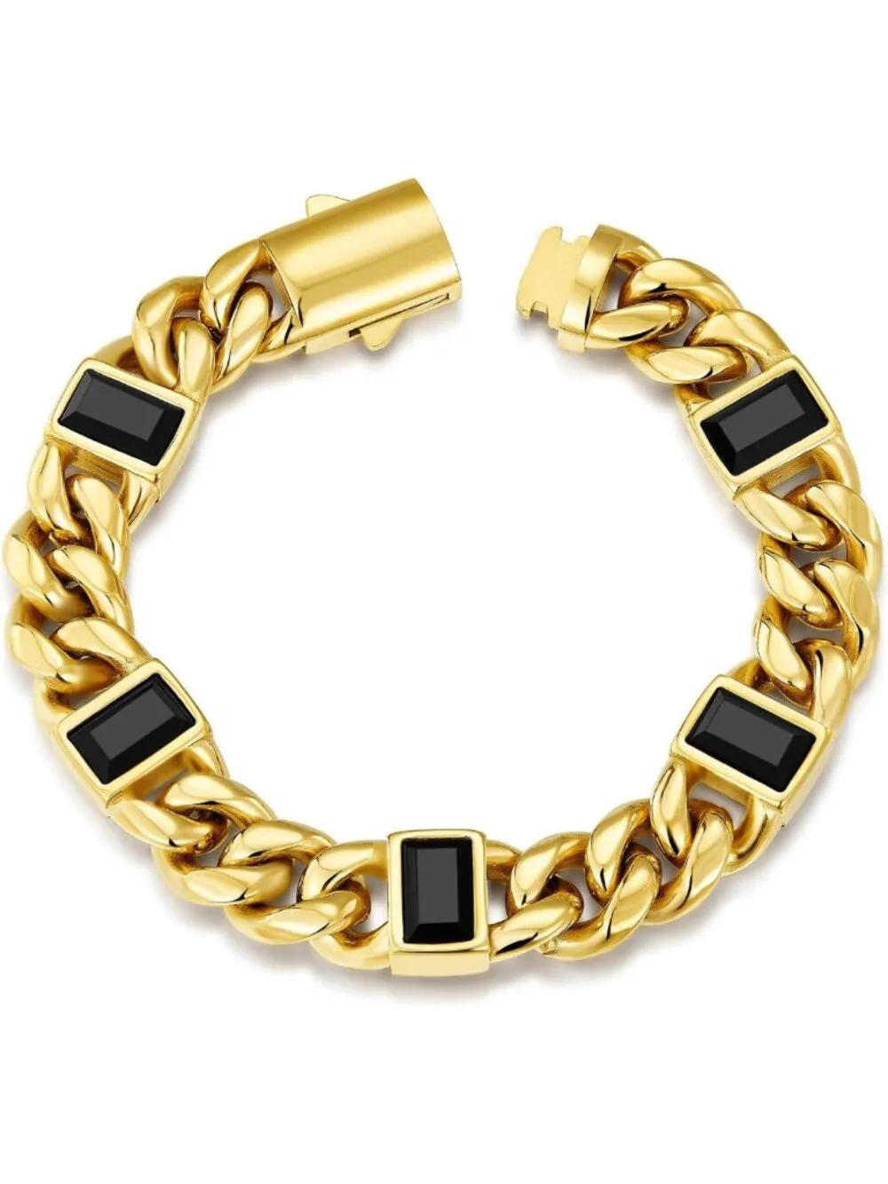 12mm Black Onyx Cuban Link Bracelet for Men - Stylish 8IN Statement Jewelry